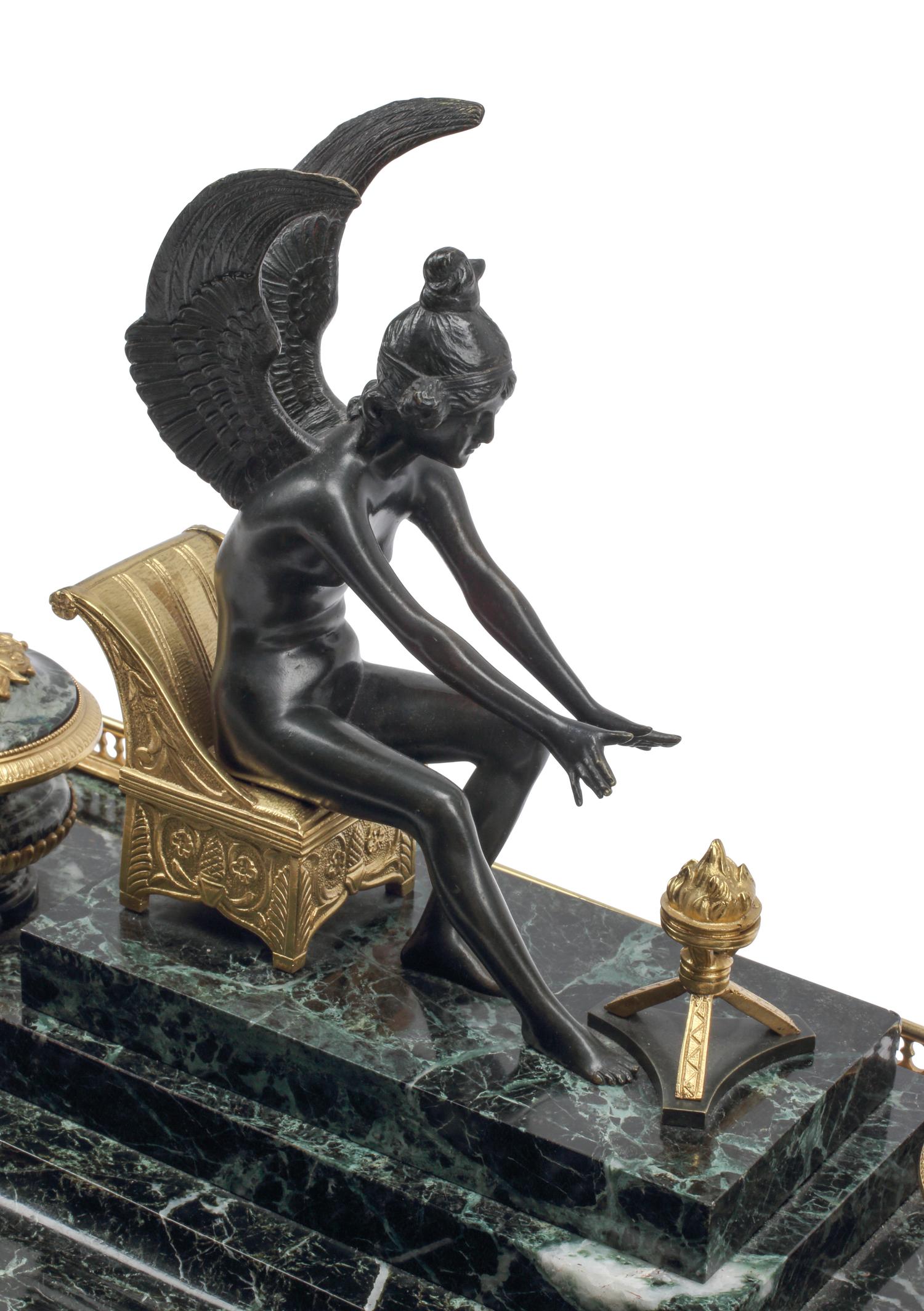 A French Gilt Bronze and Marble Inkwell