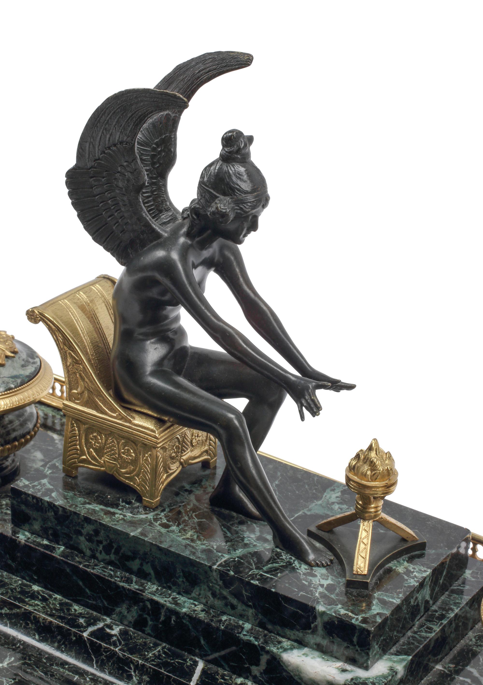 A French Gilt Bronze and Marble Inkwell