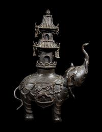 A Japanese Bronze Elephant-Form Incense Burner