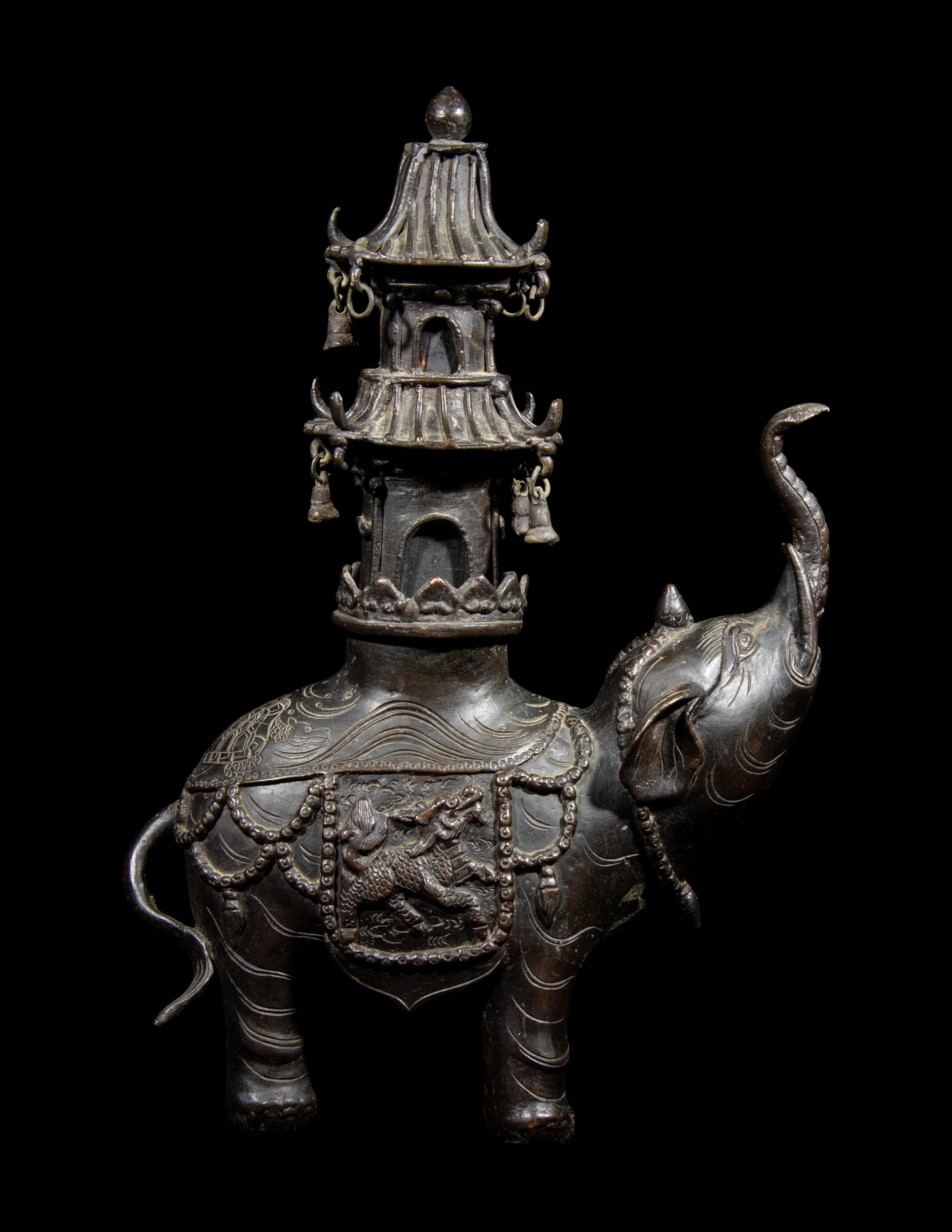 A Japanese Bronze Elephant-Form Incense Burner