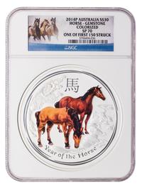 An Australia 2014-P Year of the Horse $30 Colorized and Gemstone-Inset 1 Kilo Silver First Strike Specimen