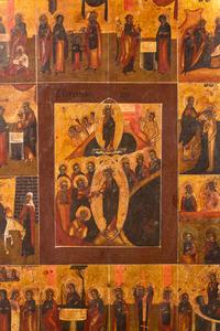 A Russian Icon of the Descent with Feasts