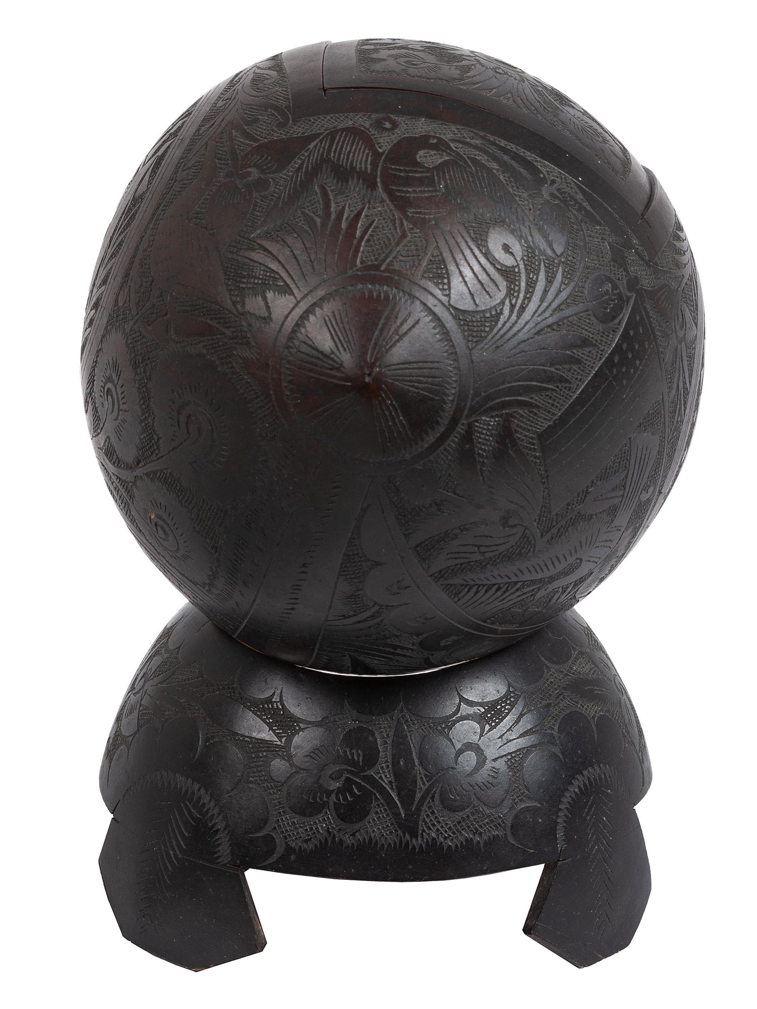 [AMERICANA]. Patriotic carved coconut shell with display stand.