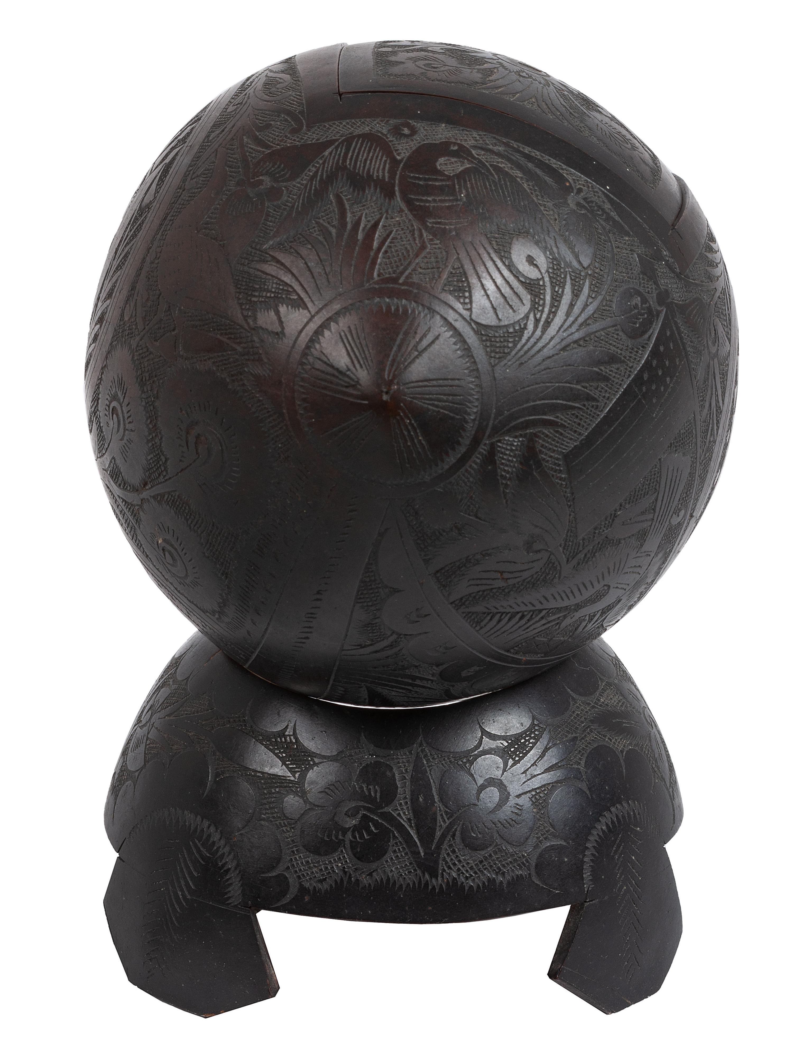[AMERICANA]. Patriotic carved coconut shell with display stand.