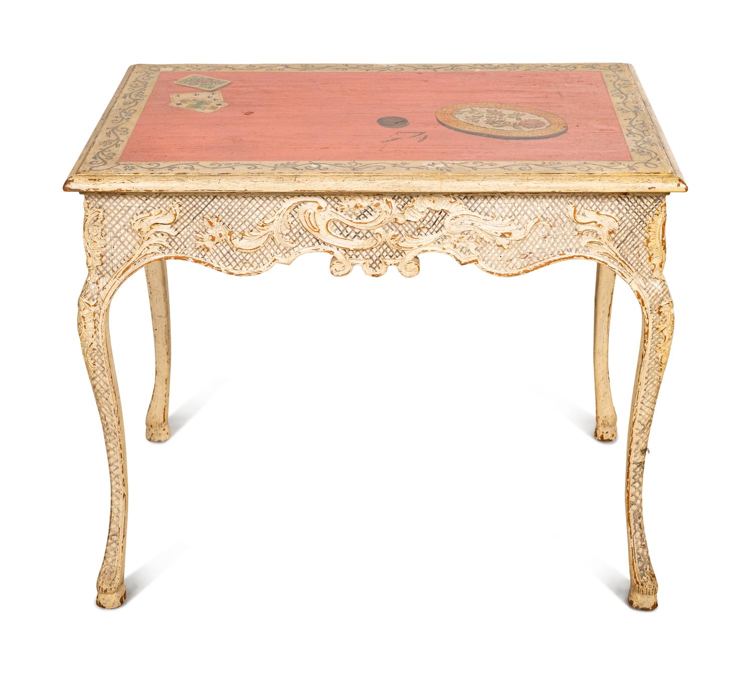 A Louis XV Style Painted Table with a Trompe l'Oeil Top