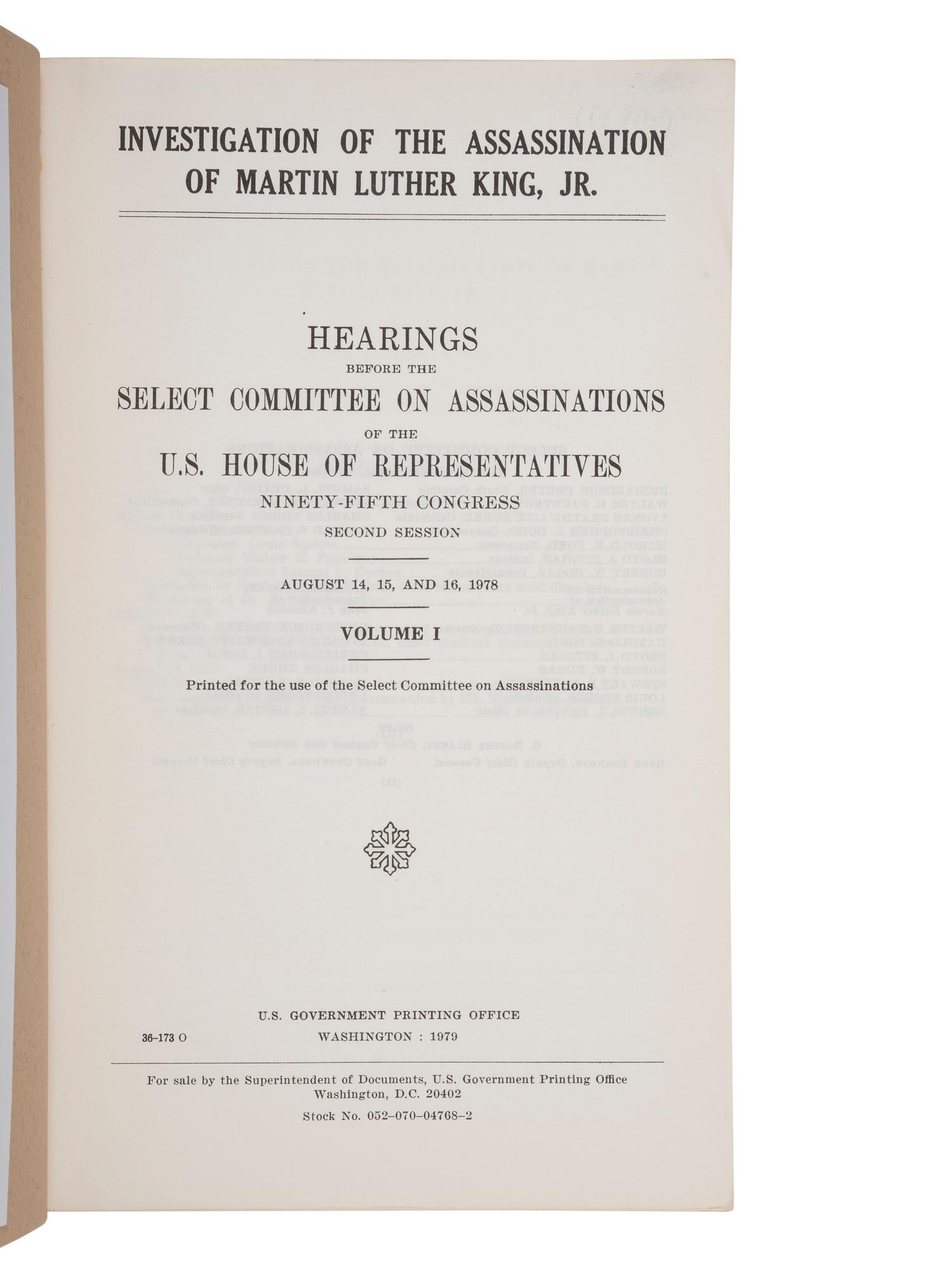 [KING, Martin Luther, Jr.] Investigation of the Assassination of Martin Luther King, Jr. 1978-1979.