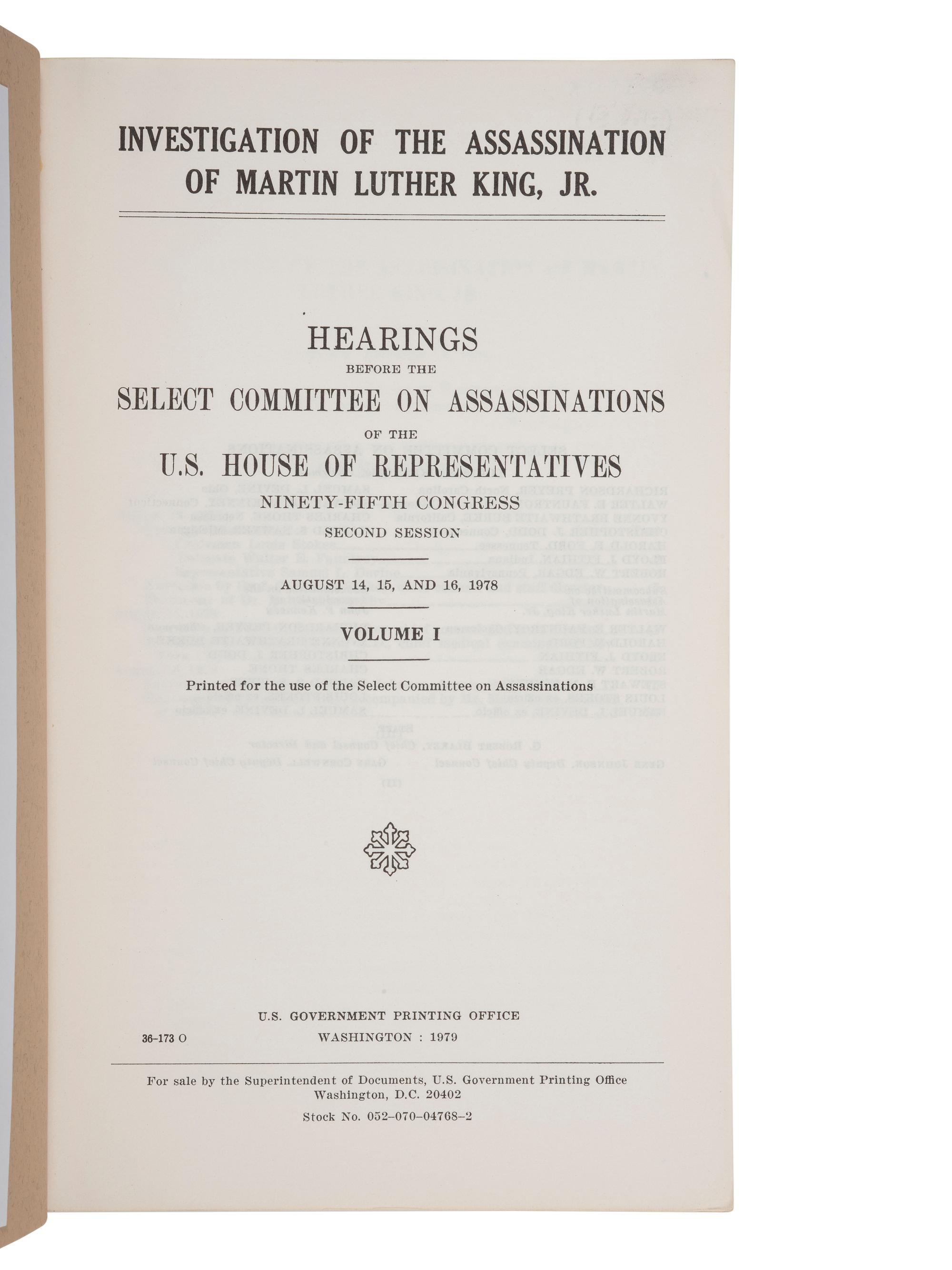 [KING, Martin Luther, Jr.] Investigation of the Assassination of Martin Luther King, Jr. 1978-1979.