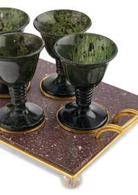 A Gilt Bronze Mounted Porphyry and Spinach Jade Cordial Set