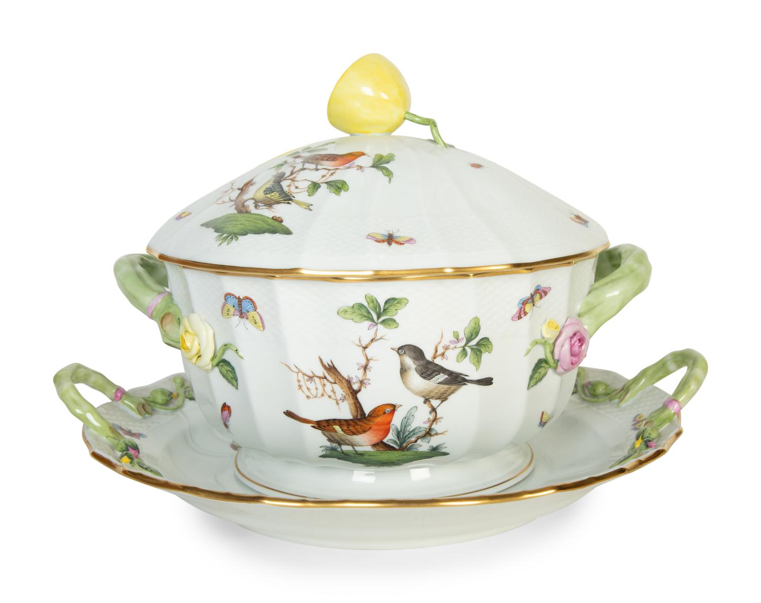 A Herend Porcelain Rothschild Covered Tureen and Underplate — 20th Century