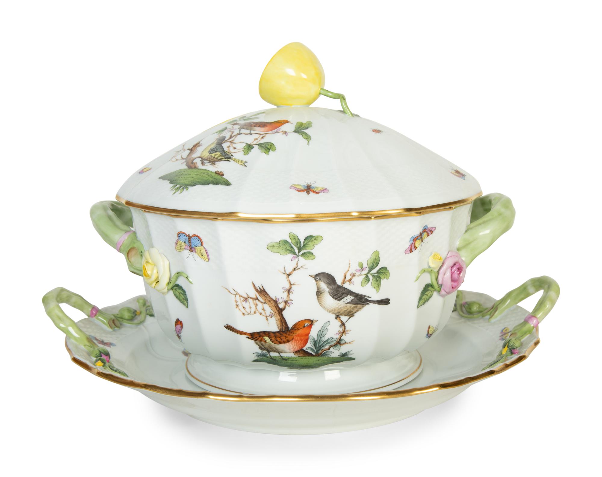 A Herend Porcelain Rothschild Covered Tureen and Underplate — 20th Century