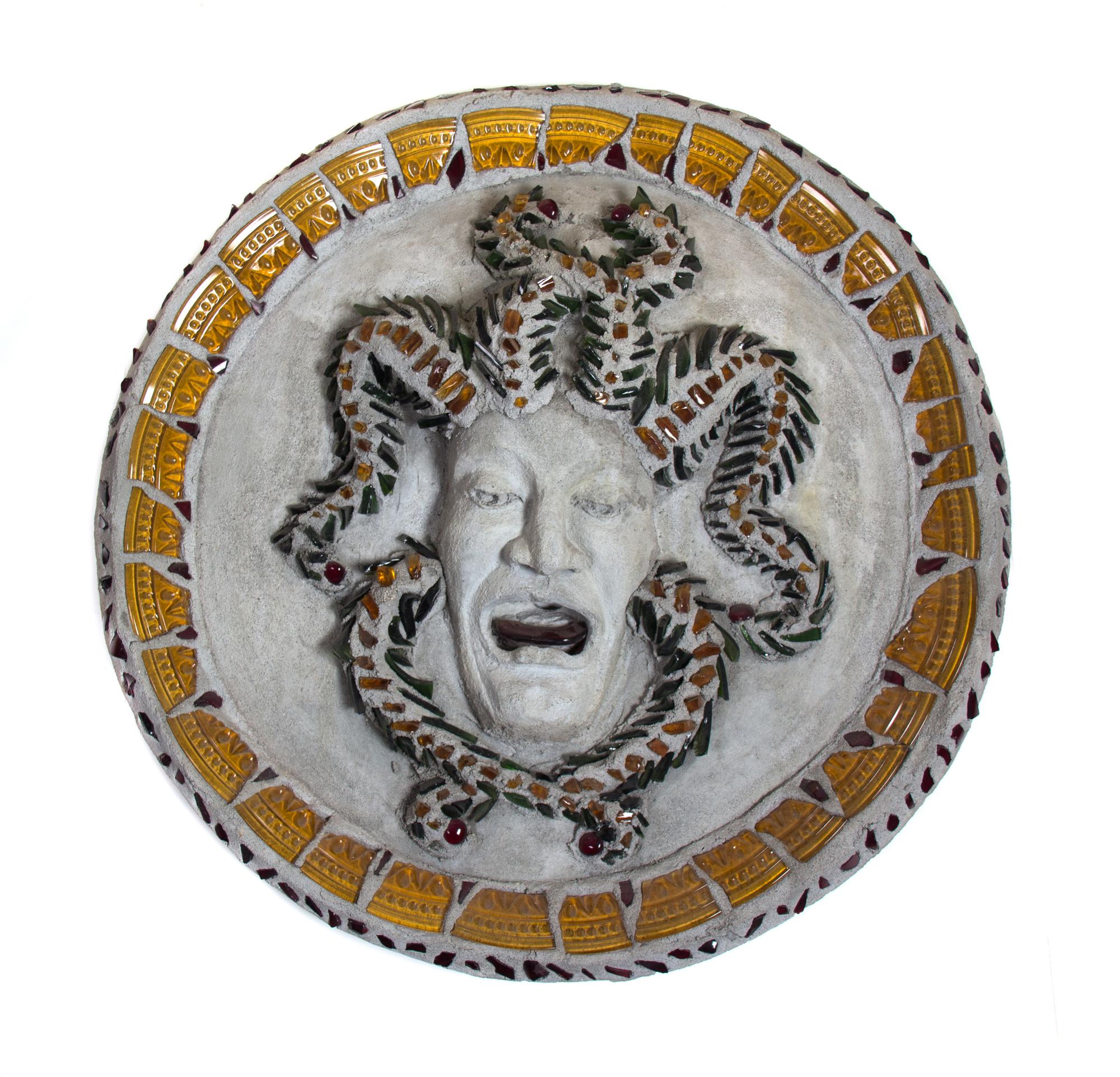 A Cast Stone and Glass Mosaic Relief Plaque Diameter 25 inches.