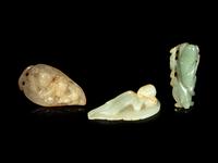 Three Chinese Jade and Hardstone Carved Figures