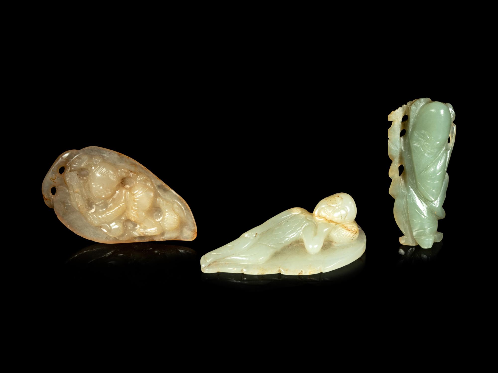 Three Chinese Jade and Hardstone Carved Figures