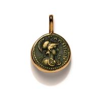 A Greek Bronze Coin with the Goddess Athena — Set in a gold pendant