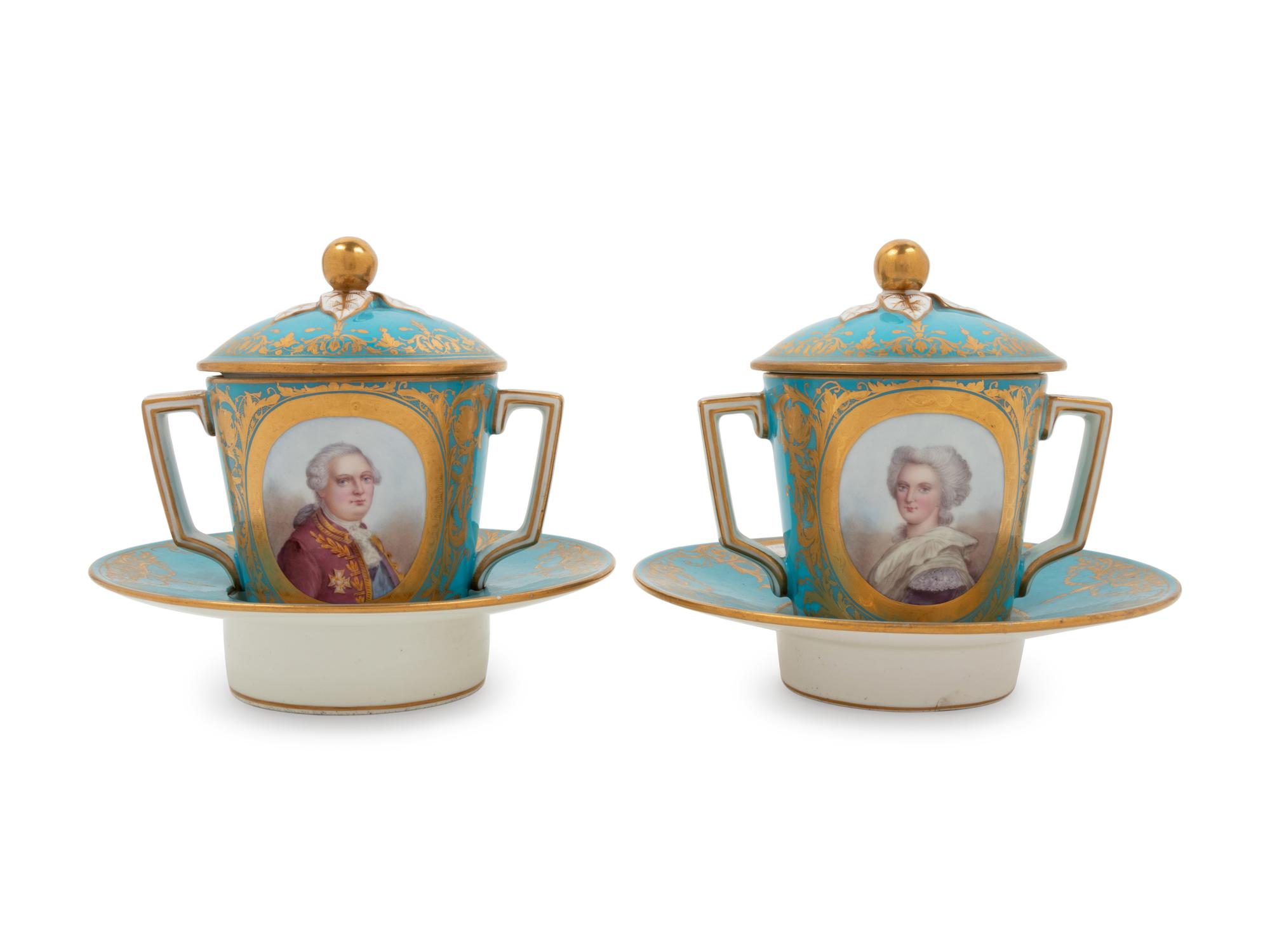 A Pair of Sèvres Style Porcelain Cups and Saucers