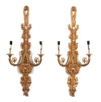 A Pair of Louis XVI Style Brass Two-Light Wall Sconces — 20TH CENTURY