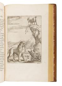 [OGILBY, John (1600-1676), translator]. AESOP (ca 620-560 B.C.). The Fables of Aesop Paraphras'd in Verse: Adorn'd with Sculpture, and Illustrated with Annotations . [ Bound with :] Aesopic’s: Or a Second Collection of Fables, Paraphras'd in Verse: Adorn'd with Sculpture, and Illustrated with Annotations . London: Printed by Thomas Roycroft for the Author, 1668.