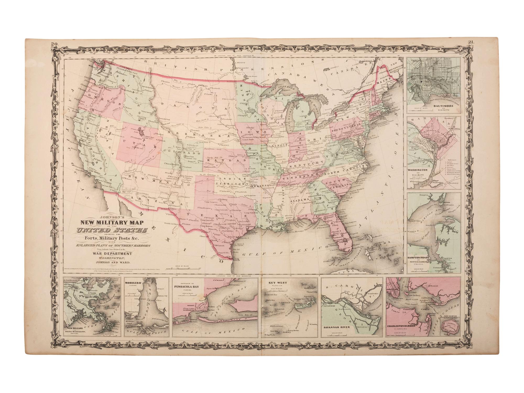 [MAPS]. 40+ maps published by Johnson & Ward, highlighted by US Civil War-period maps.