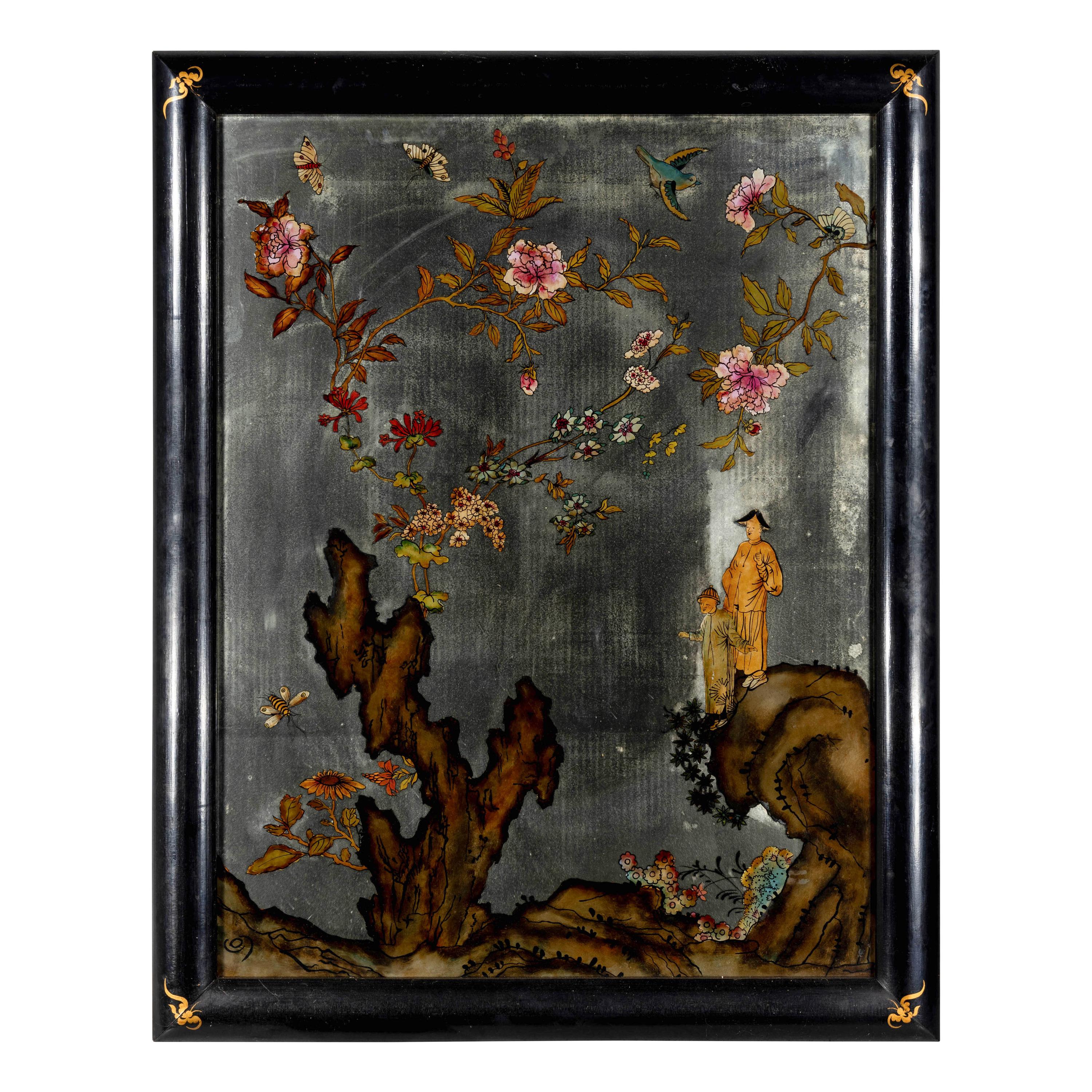 A Chinese Reverse Painted Glass Panel