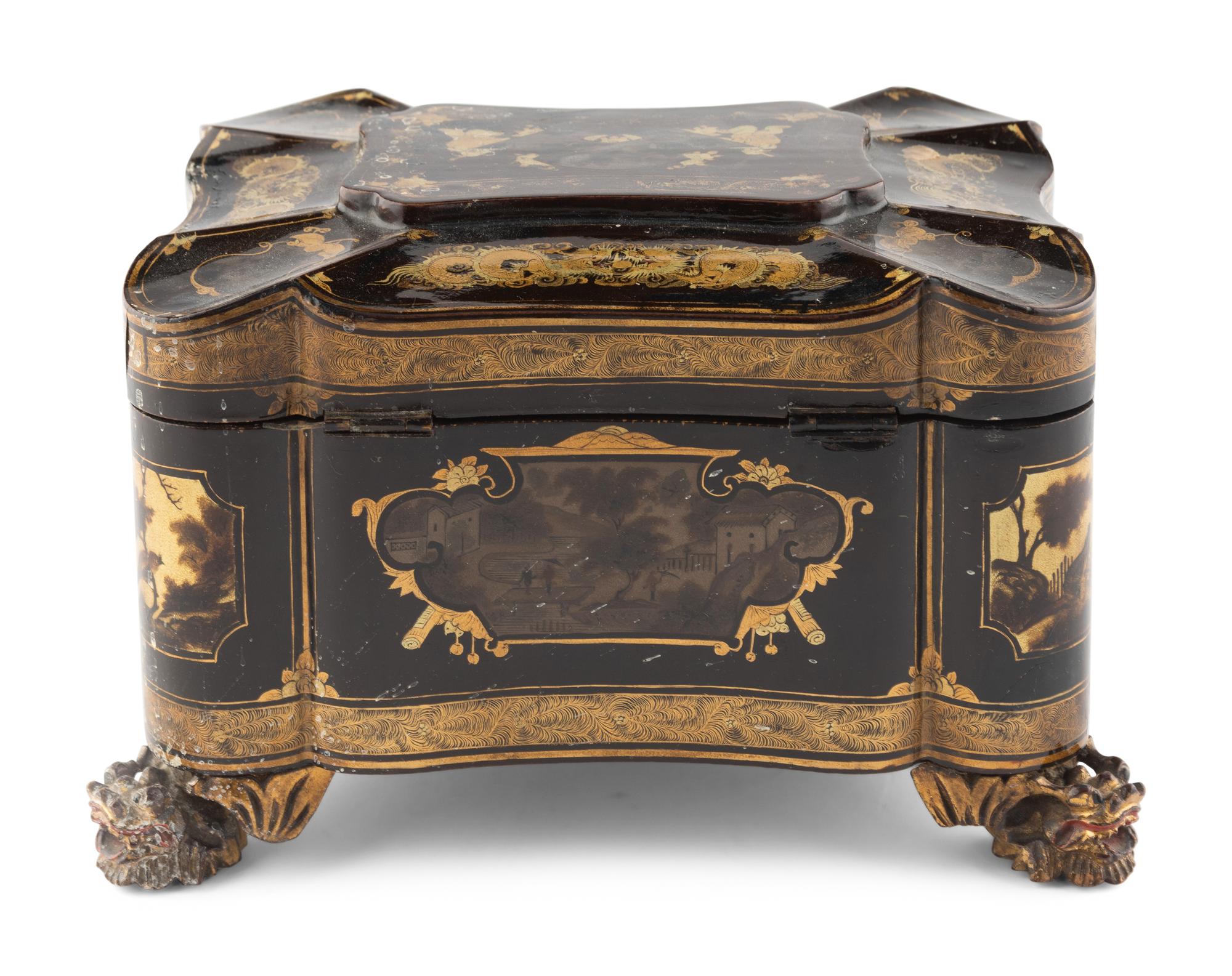 A Chinese Export Lacquer Tea Caddy