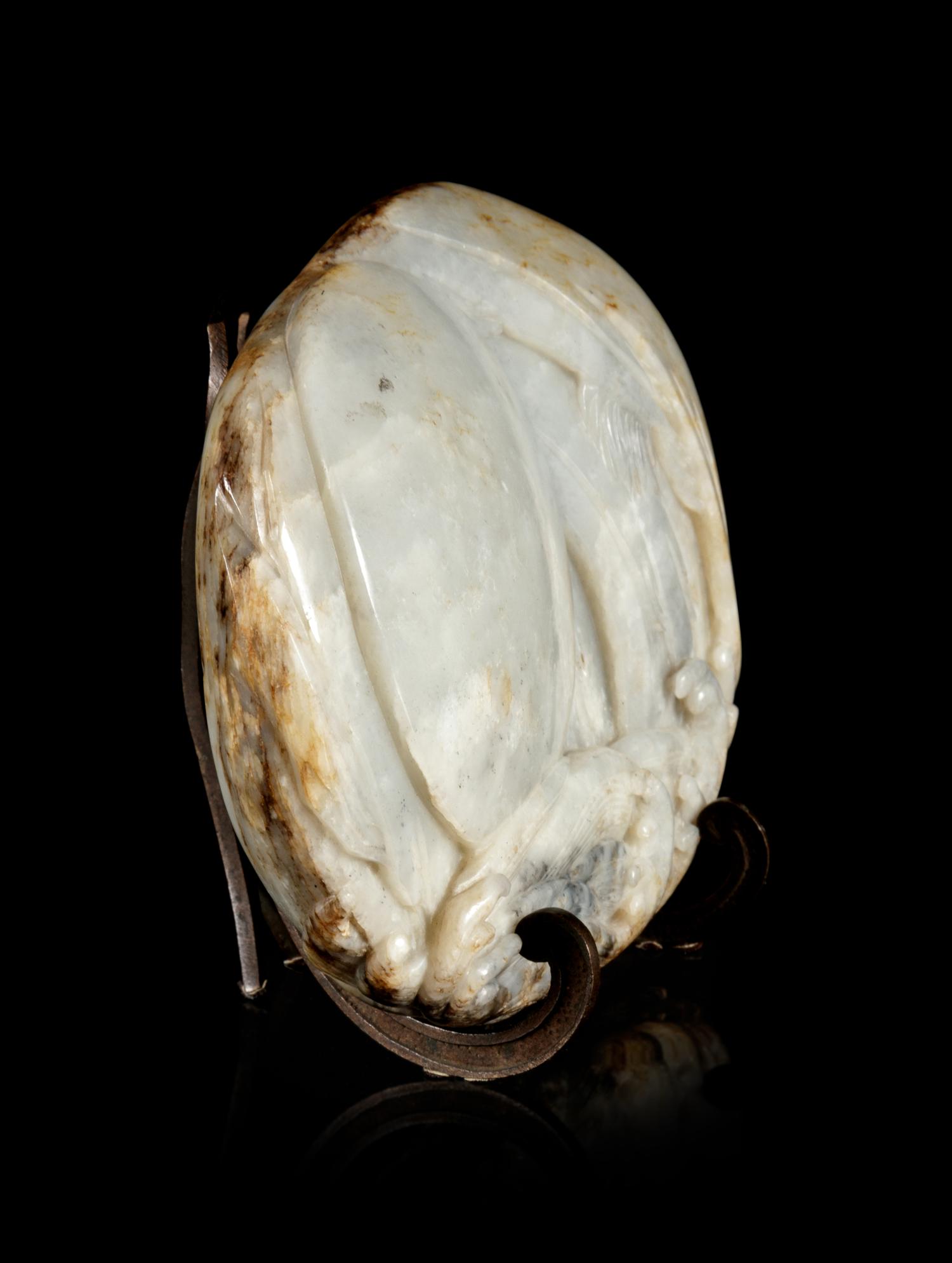 A Large Russet and Greyish White Jade Boulder