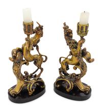 A Pair of Continental Bronze Figural Candlesticks