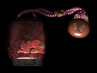 A Japanese Metal Inlaid Coconut Shell Saya Inro