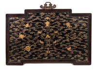 A Chinese Hardstone Inlaid Yellow Lacquered Wall Panel