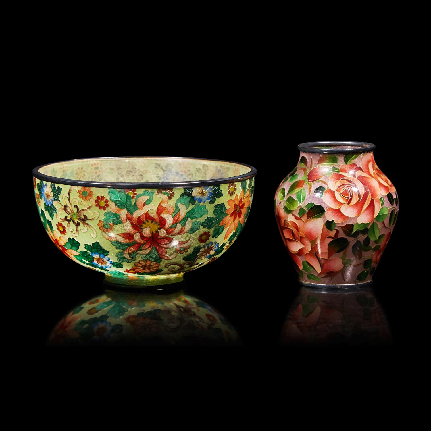 A Small Japanese Plique a Jour Vase, Hattori Tadasaburo, and a Small Bowl