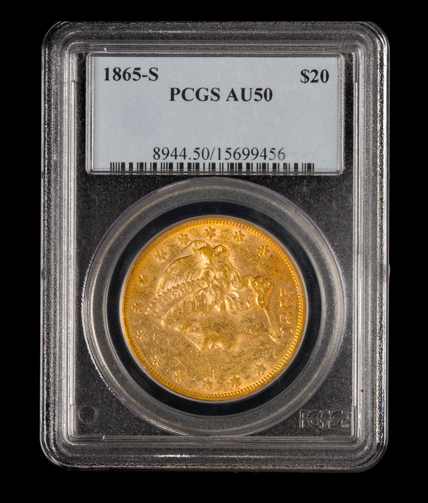 A United States 1865-S Liberty Head $20 Gold Coin