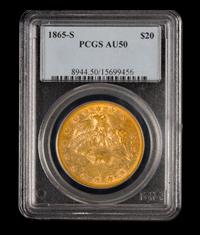 A United States 1865-S Liberty Head $20 Gold Coin