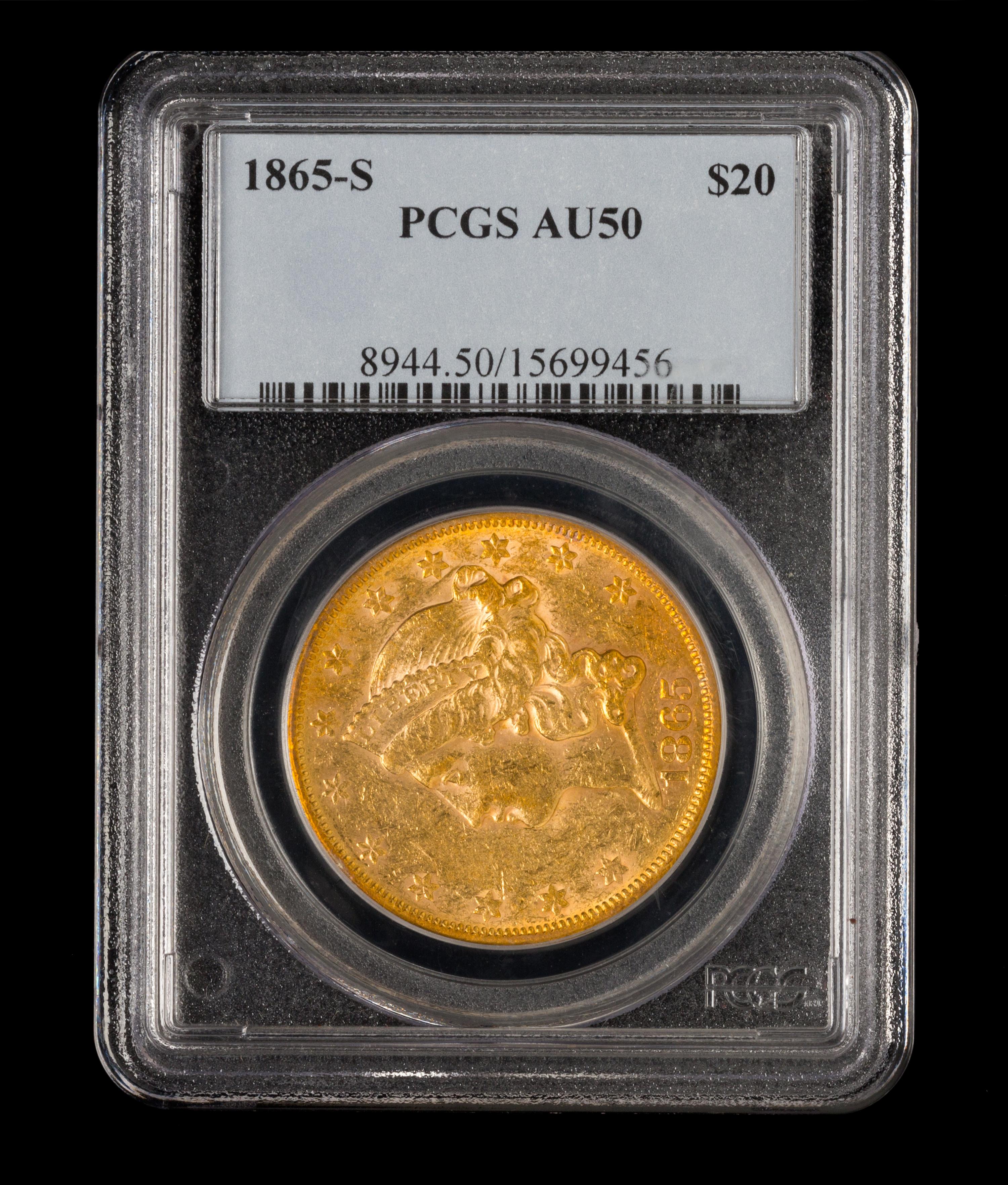 A United States 1865-S Liberty Head $20 Gold Coin