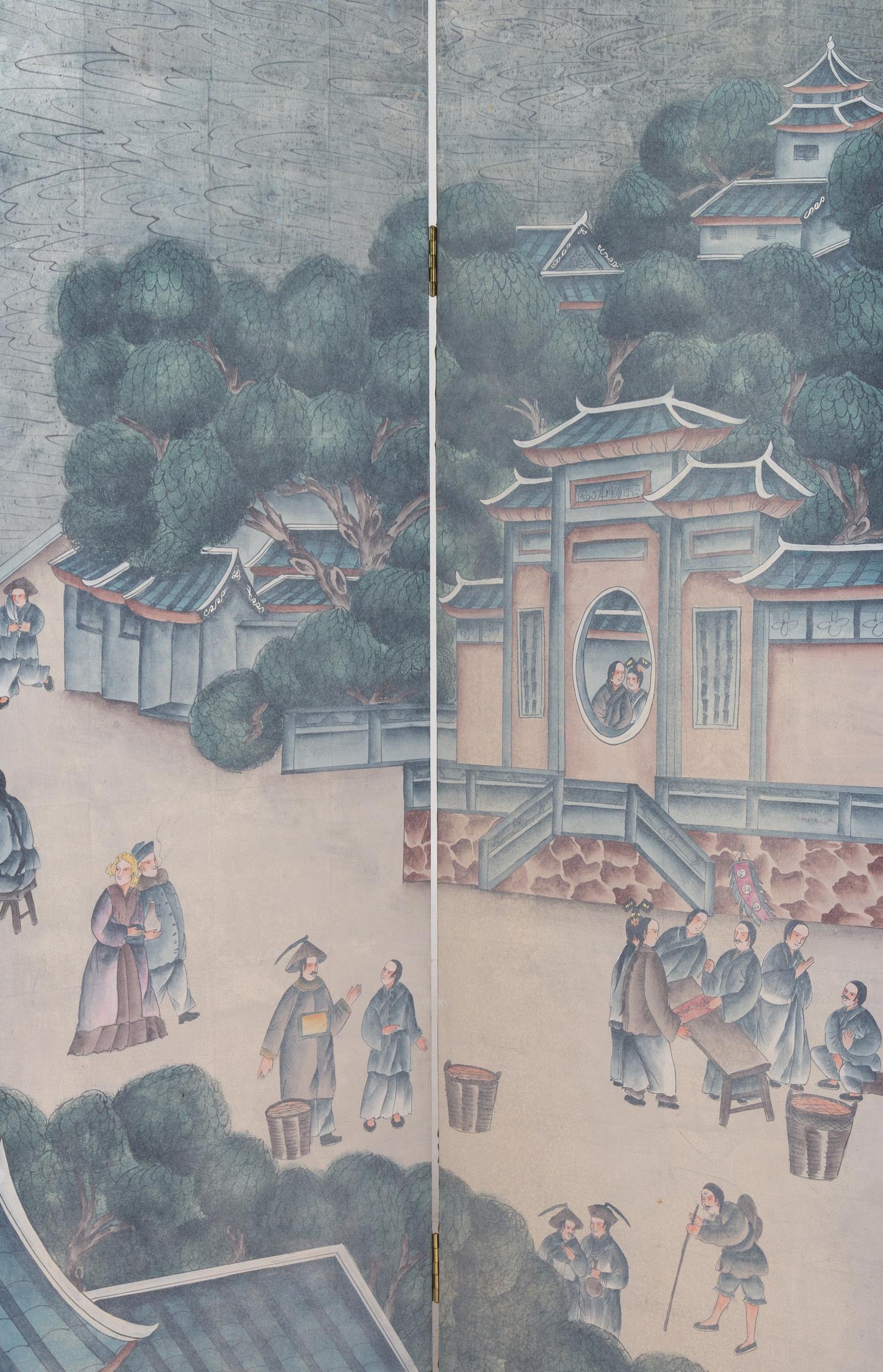 A Chinoiserie Decorated Floor Screen