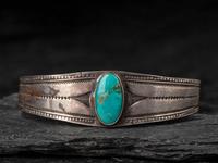 Navajo Silver and Blue Gem Turquoise Cuff Bracelet