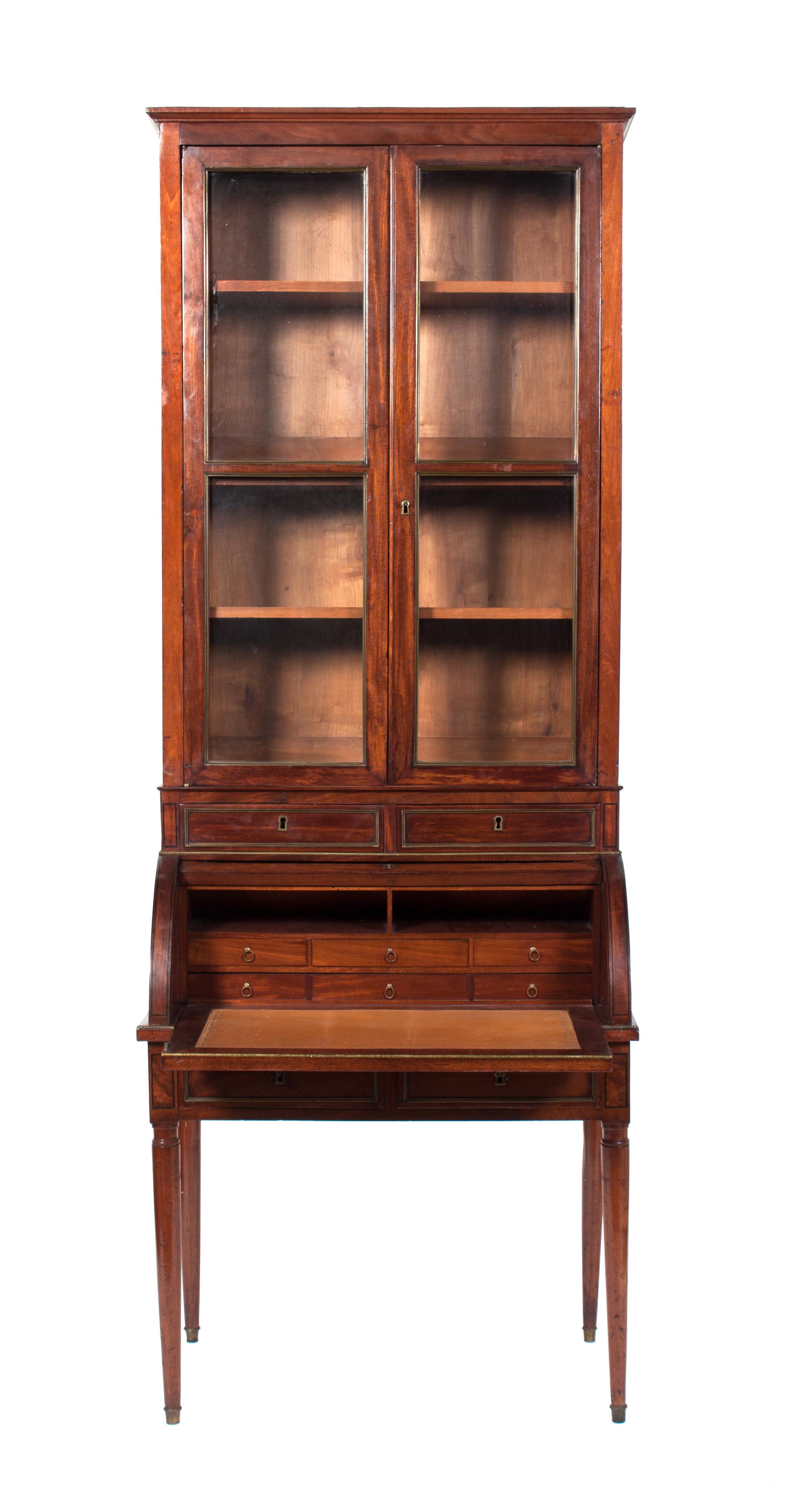A Directoire Style Mahogany Bureau a Cylindre Height 93 3/4 x width 34 1/2 x 22 1/4 inches.