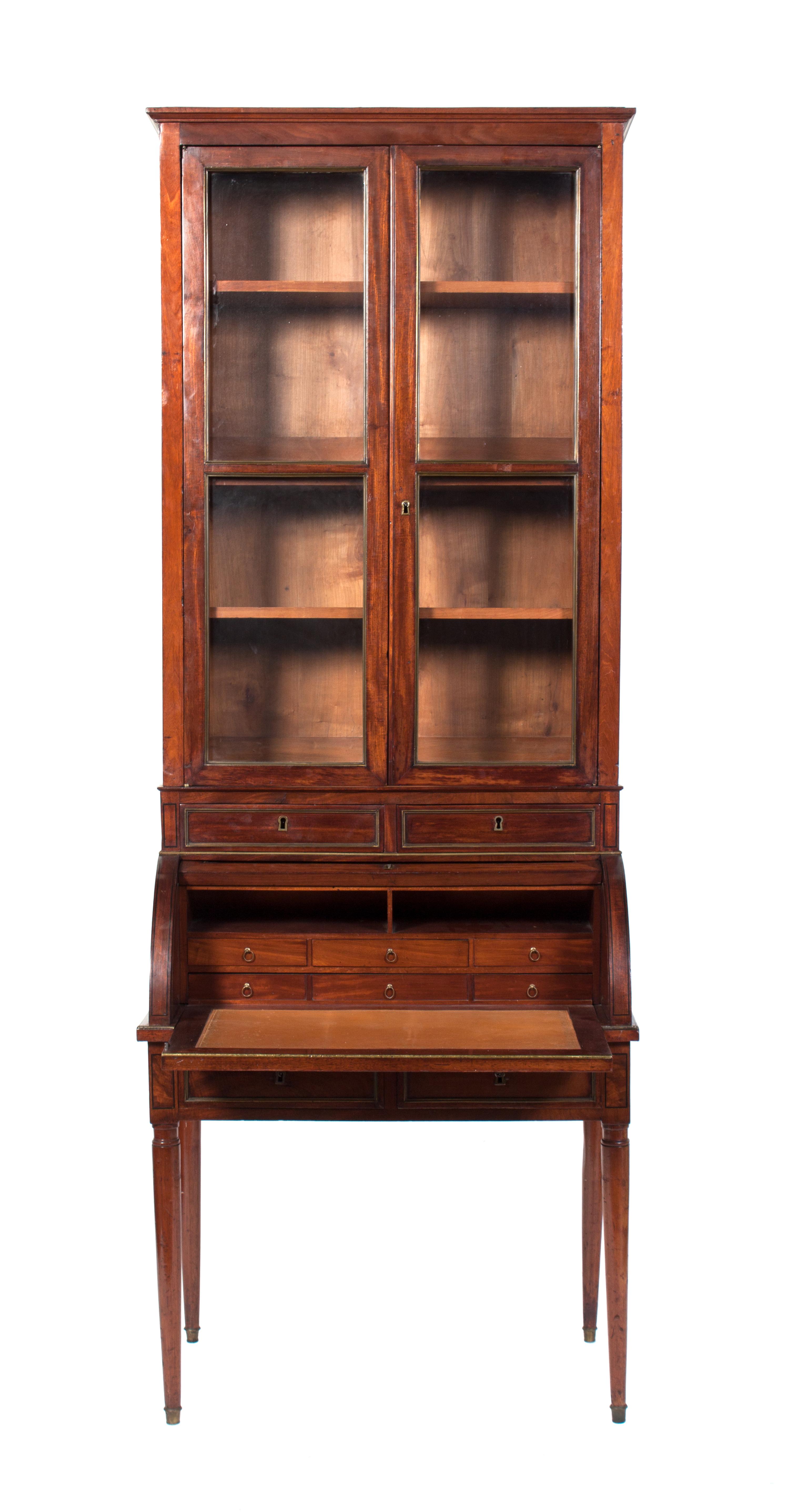 A Directoire Style Mahogany Bureau a Cylindre Height 93 3/4 x width 34 1/2 x 22 1/4 inches.
