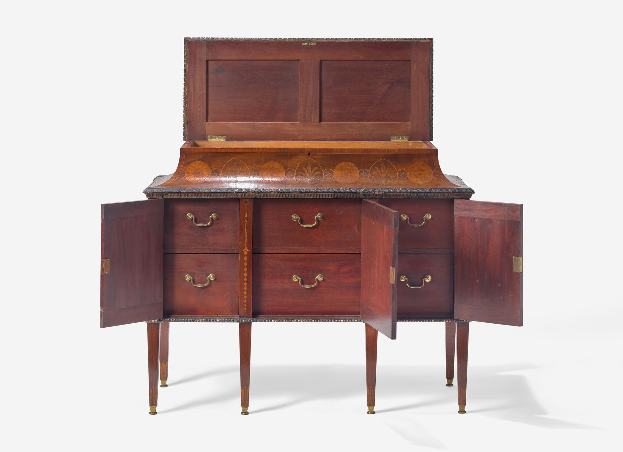 An Important George III Harewood and Marquetry Commode