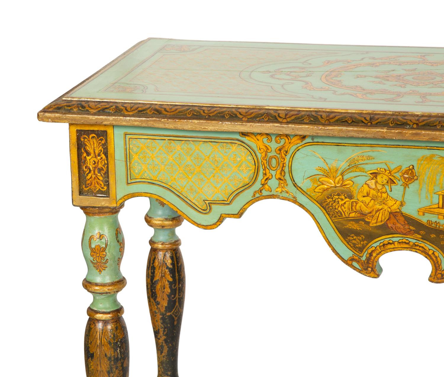 A Pair of Chinoiserie-Decorated Painted Pier Tables