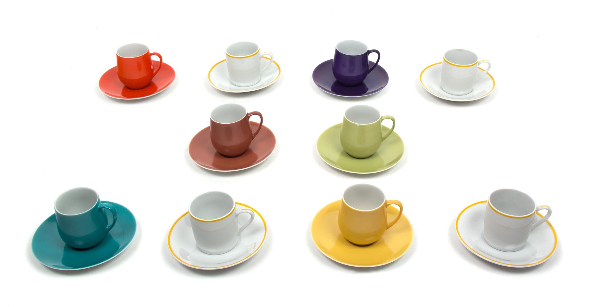 Ten Assorted Espresso Cups and Saucers Height of cup 4 inches. — 20TH CENTURY