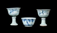 Three Chinese Blue and White Porcelain Cups