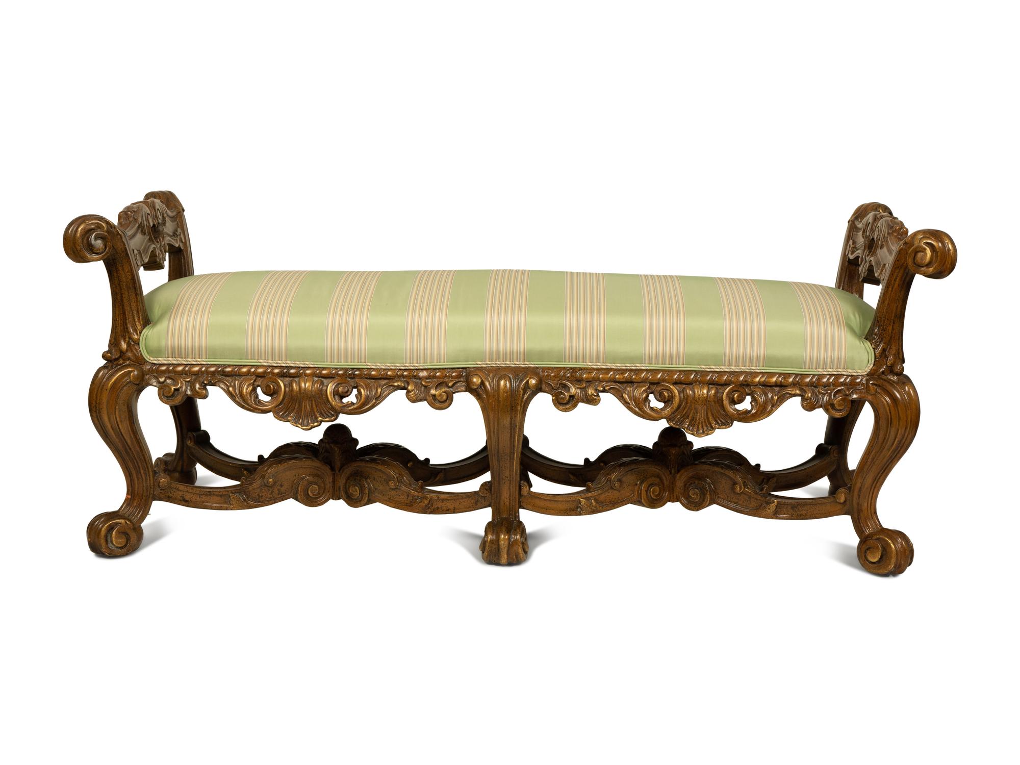 An Italian Rococo Carved and Painted Bench — 20TH CENTURY