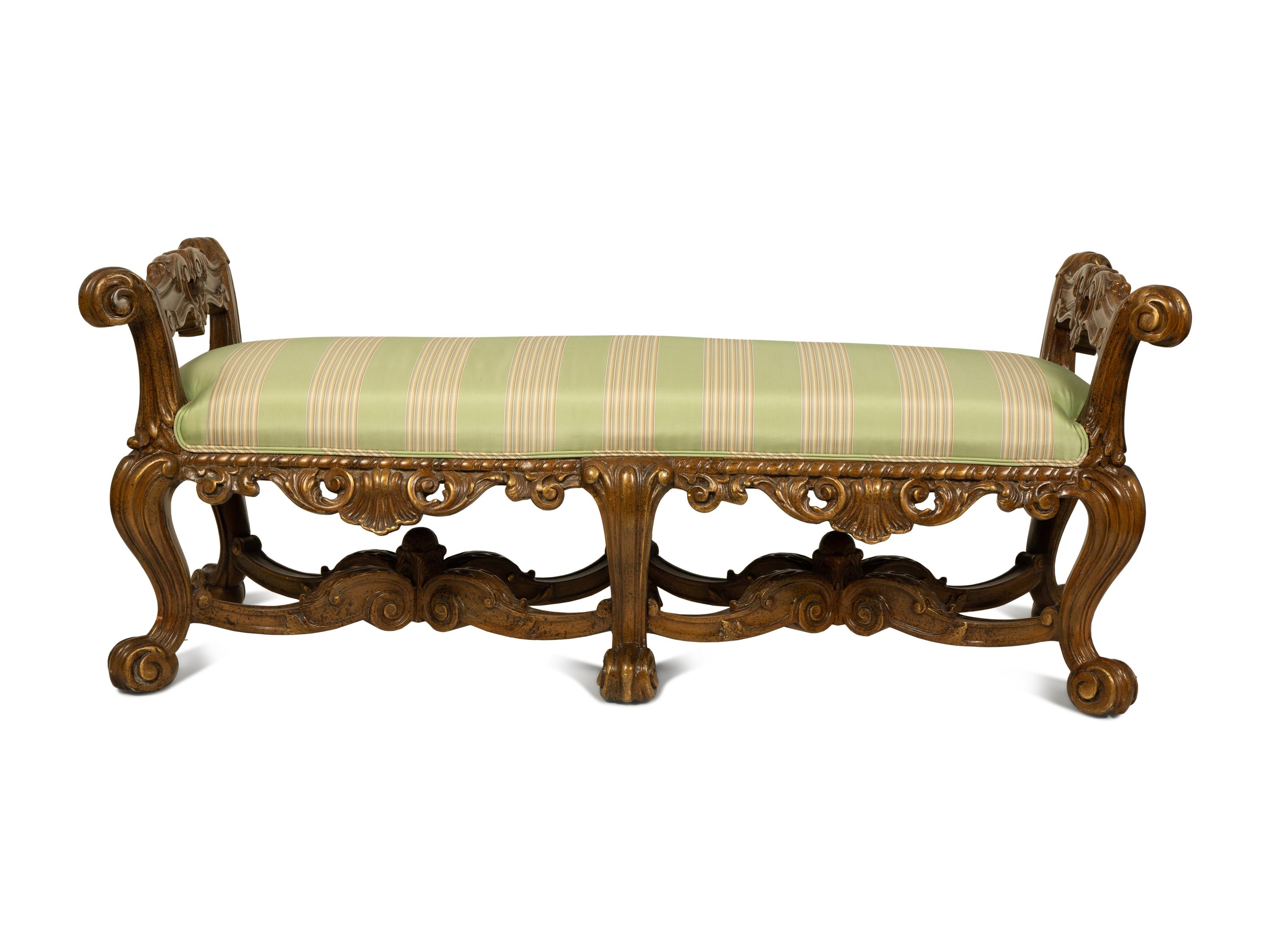 An Italian Rococo Carved and Painted Bench — 20TH CENTURY