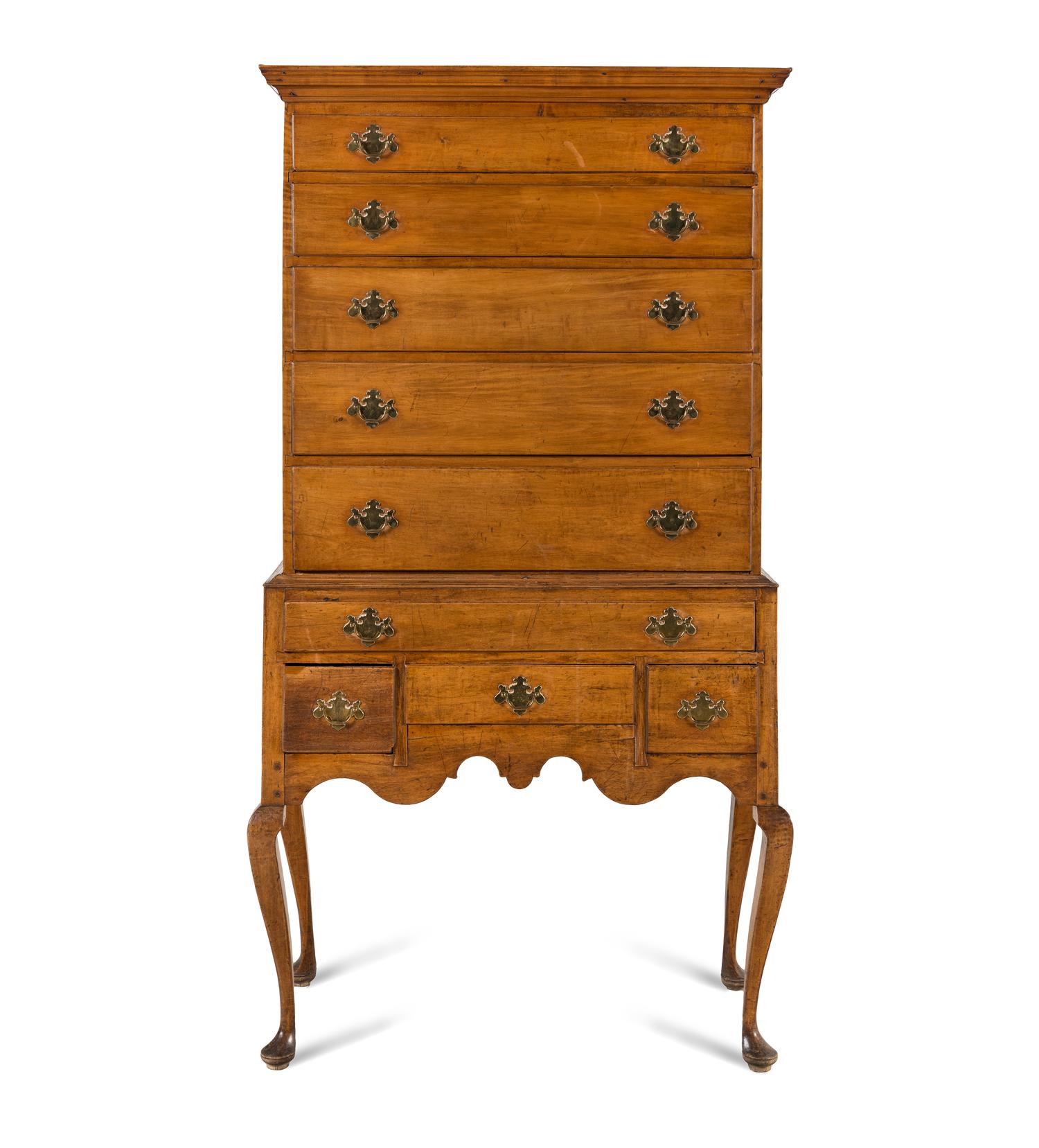A Queen Anne Maple Flat-Top High Chest