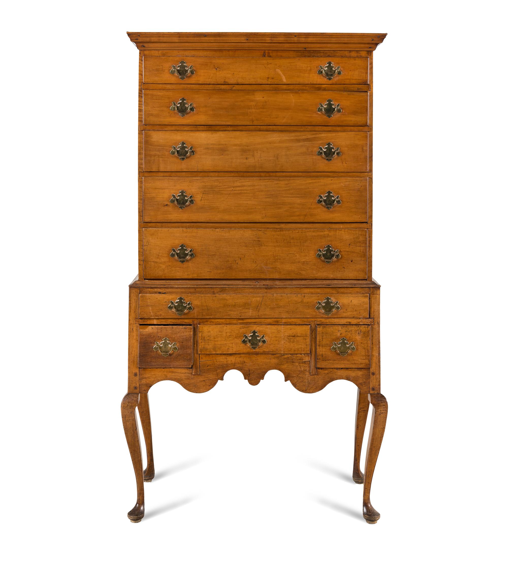 A Queen Anne Maple Flat-Top High Chest