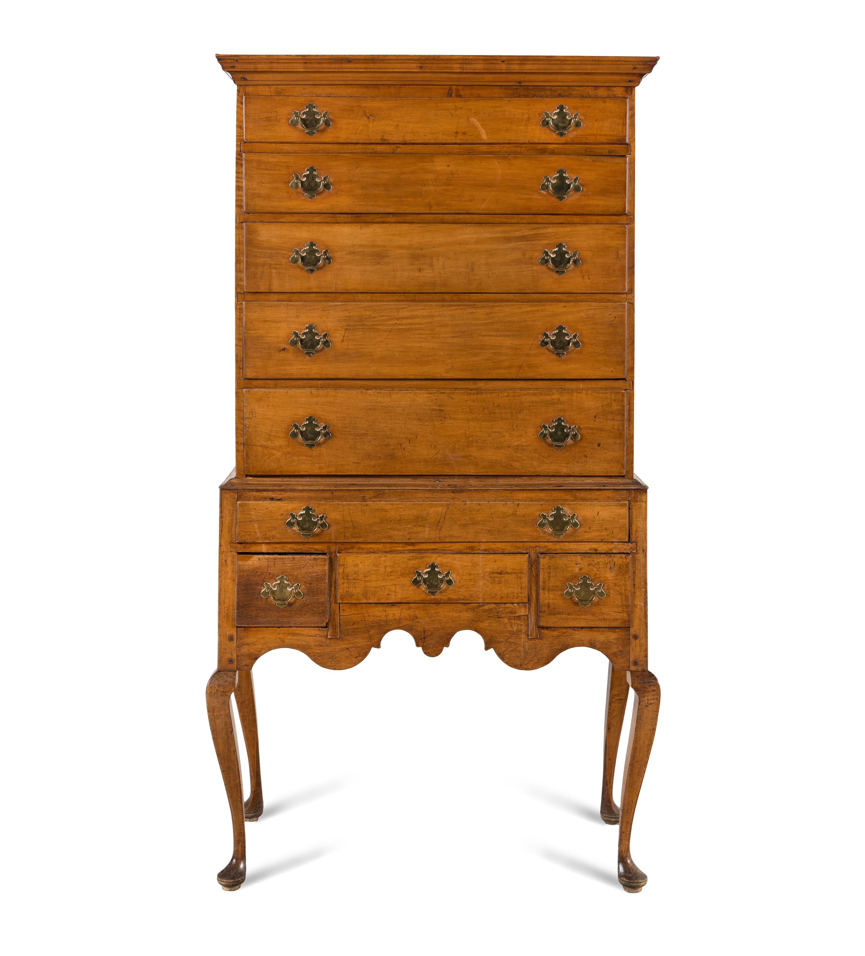 A Queen Anne Maple Flat-Top High Chest