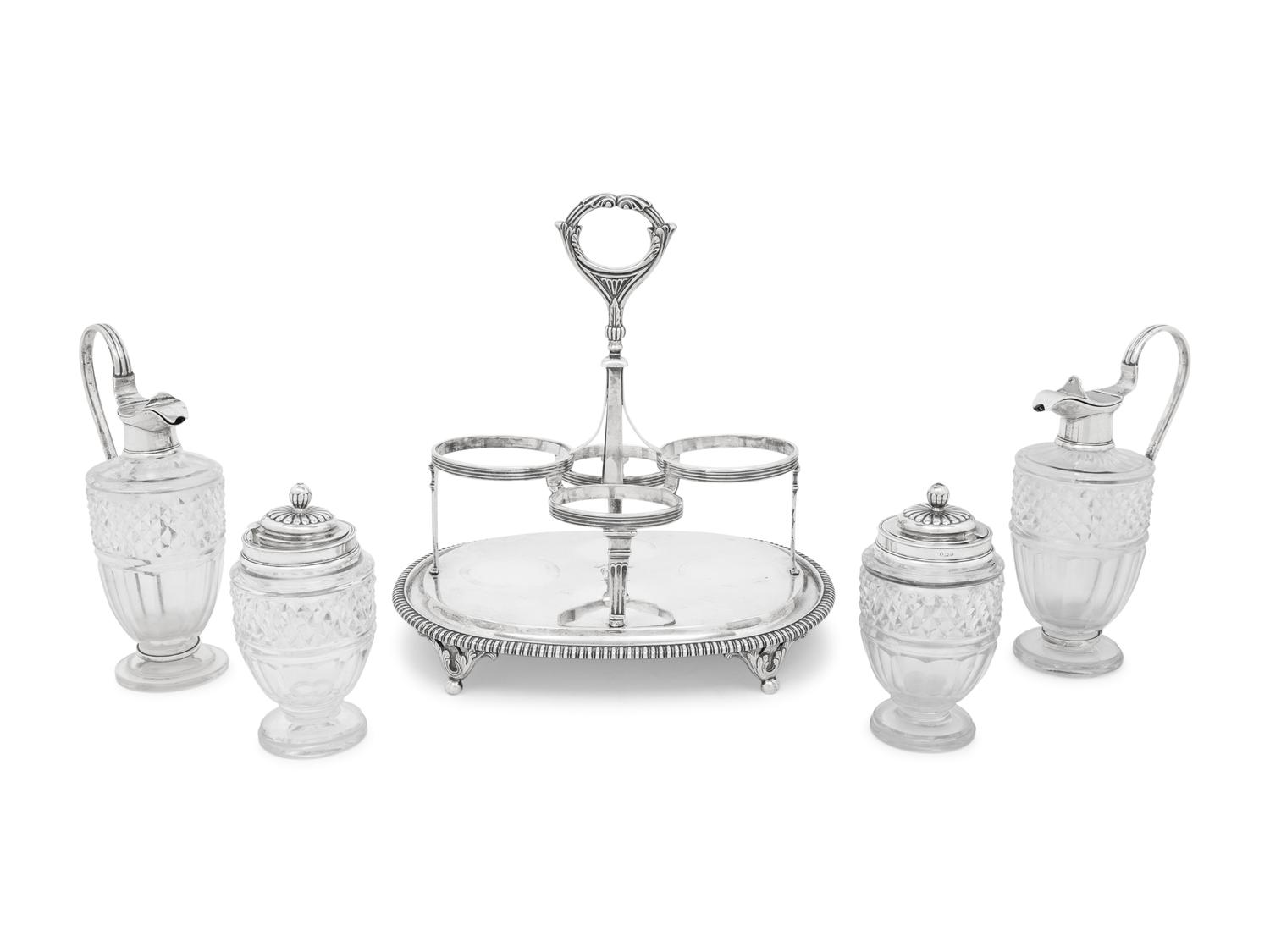 A George III Silver and Cut Glass Cruet Set