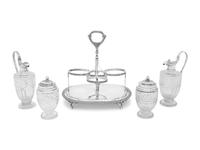 A George III Silver and Cut Glass Cruet Set