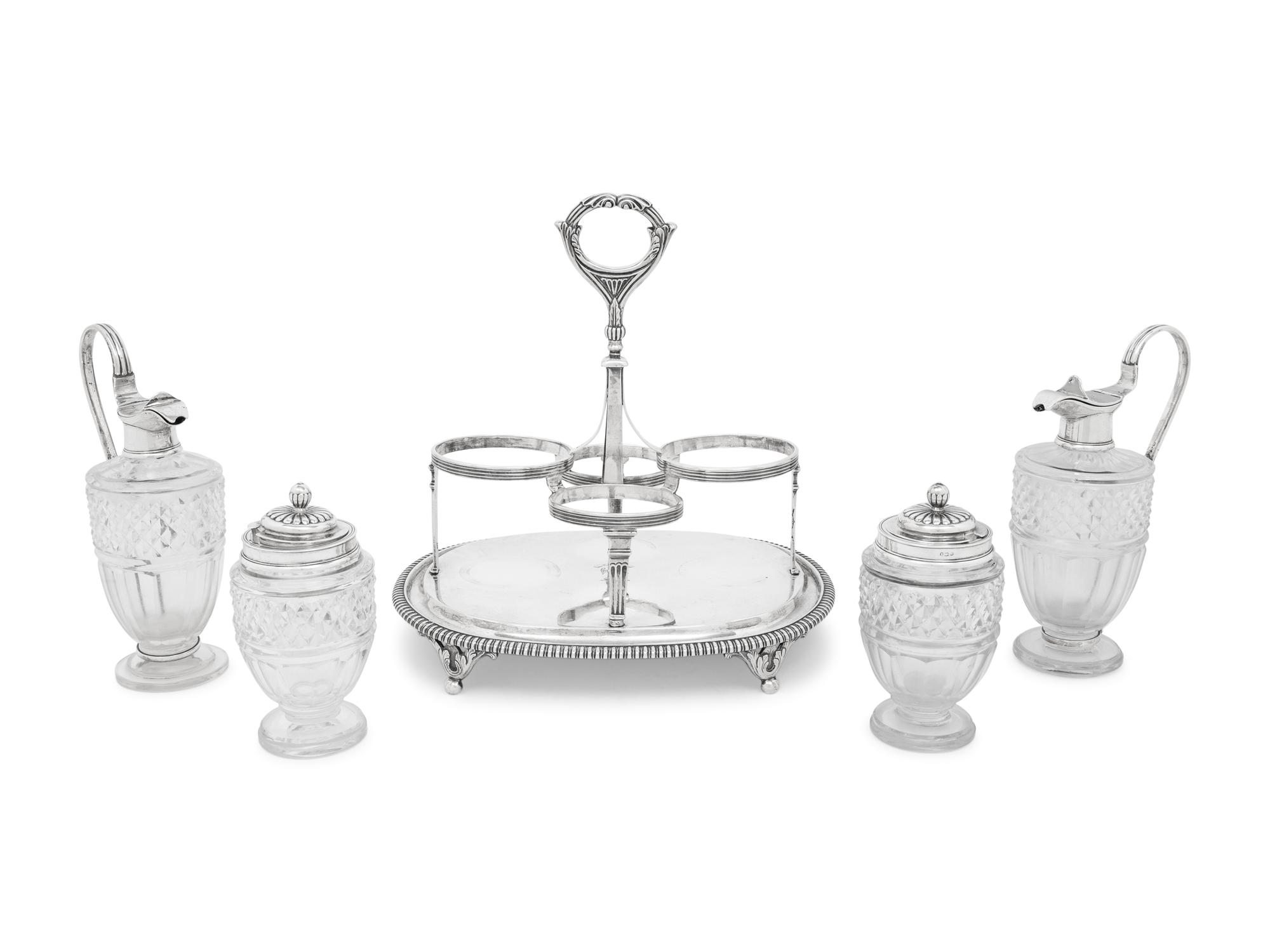 A George III Silver and Cut Glass Cruet Set