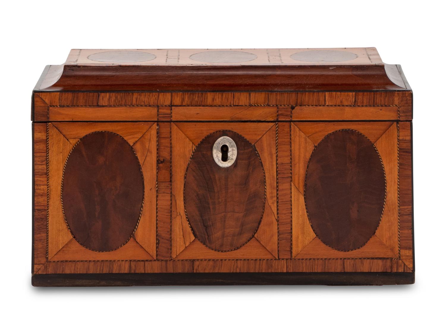 A George III Mahogany and Satinwood Parquetry Tea Caddy