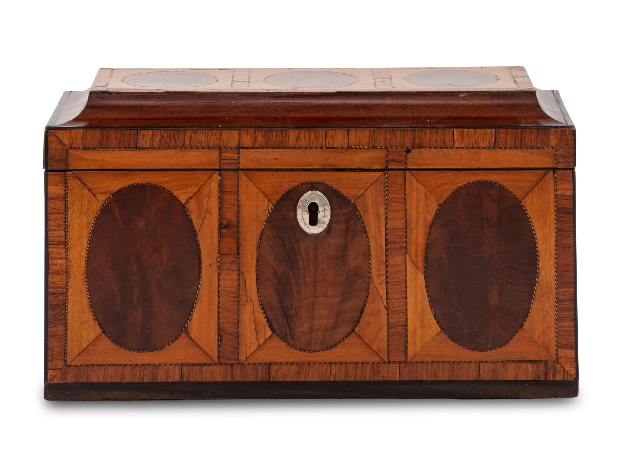 A George III Mahogany and Satinwood Parquetry Tea Caddy